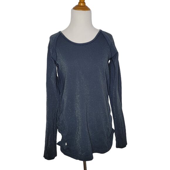 Athleta Speedlight Glow Long Sleeve Shirt Navy Sparkles Thumb Holes Women XL - Picture 2 of 12